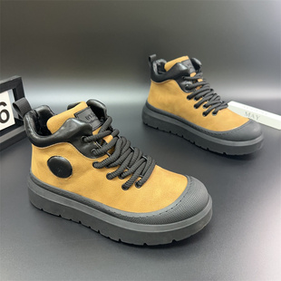 2025冬季新款高帮棉鞋加绒男鞋户外圆头厚底工装靴大头休闲鞋马丁