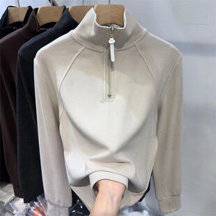 欧货2024年新款半拉链立领柔软双面德绒卫衣女秋冬加厚打底衫上衣