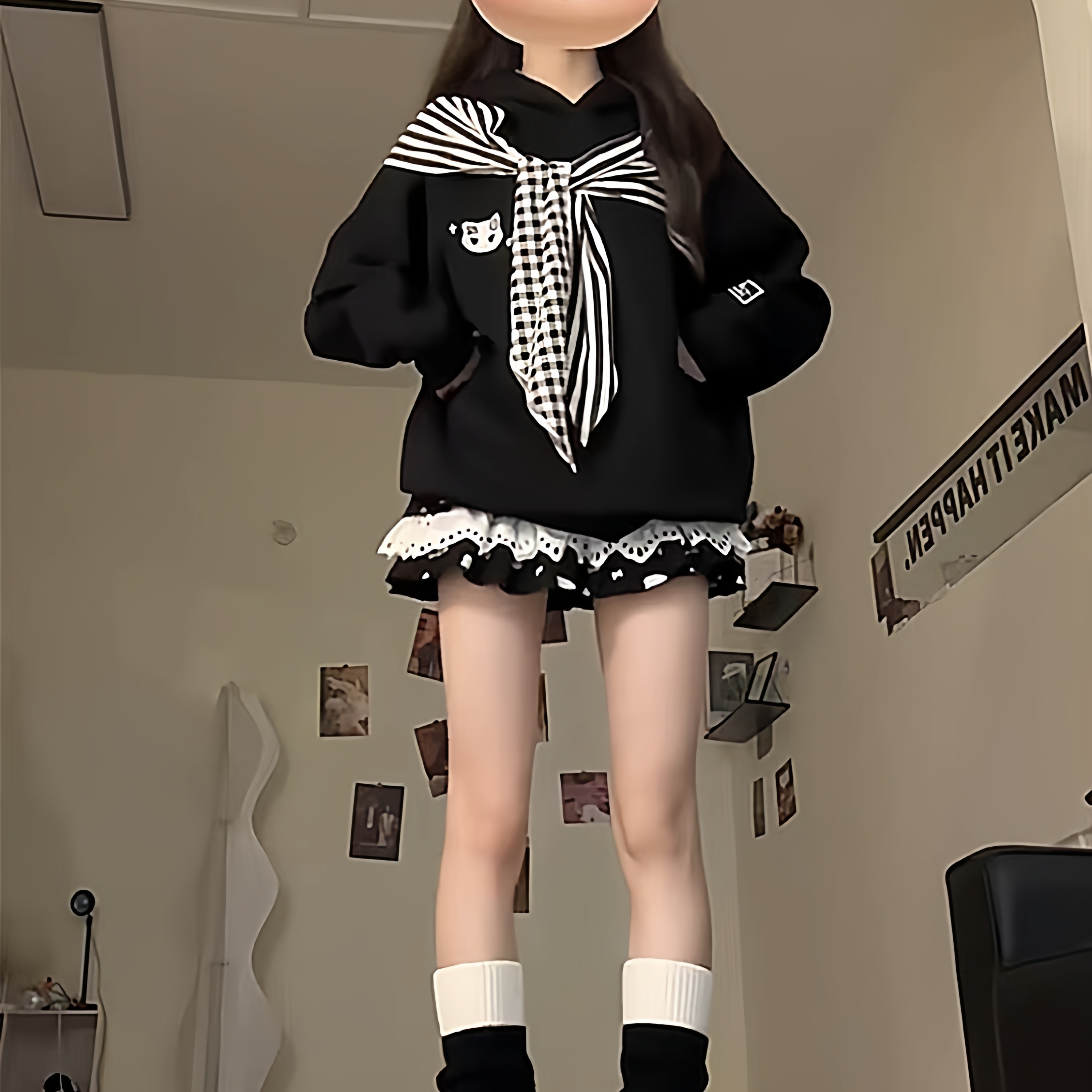 刺绣Kitty猫蝴蝶结绑带卫衣女秋季日系可爱少女学院宽松薄款外套