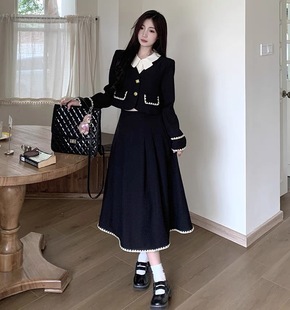 穿搭高级感胖mm短款 大码 秋季 微胖显瘦遮肉套装 上衣半身裙女 女装