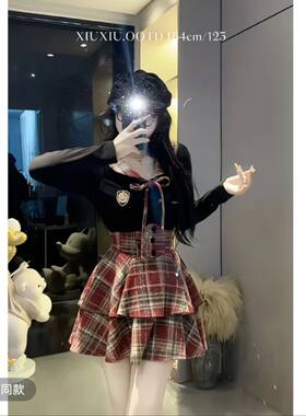 大码红色氛围感拼接连衣裙女秋冬胖mm显瘦长袖打底衫束腰裙两件套