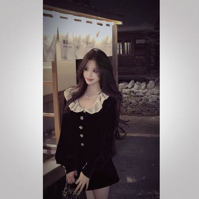 【JIAYI】 矜贵赫本风蕾丝灯笼袖两件套套装6152