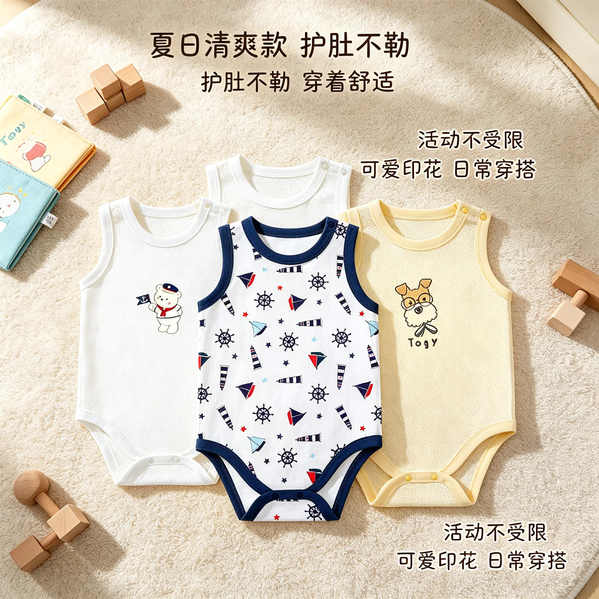 夏季A类纯棉婴儿网眼薄款哈衣