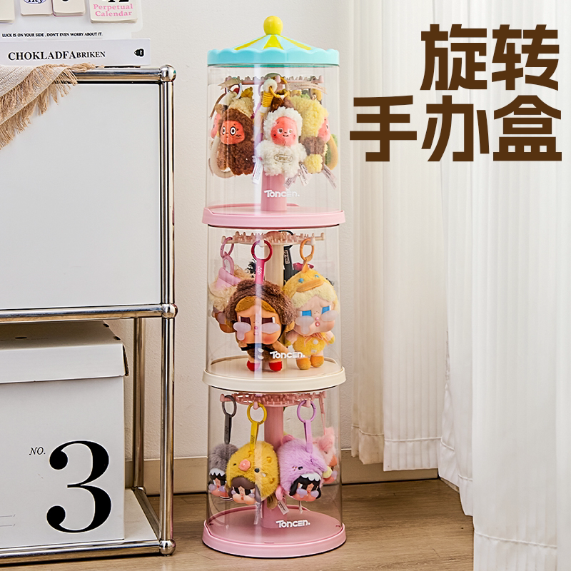RMAX拉布布展示盒盲盒收纳展示架labubu挂件旋转透明毛绒玩偶娃娃图片