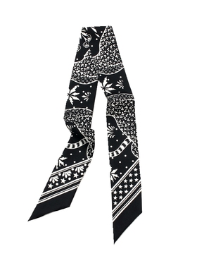 CHRIS凌baisc经典复古黑白桑蚕丝束发带飘带纯真丝项链款双面丝巾