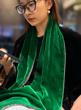 桑蚕丝祖母绿丝绒双面围脖