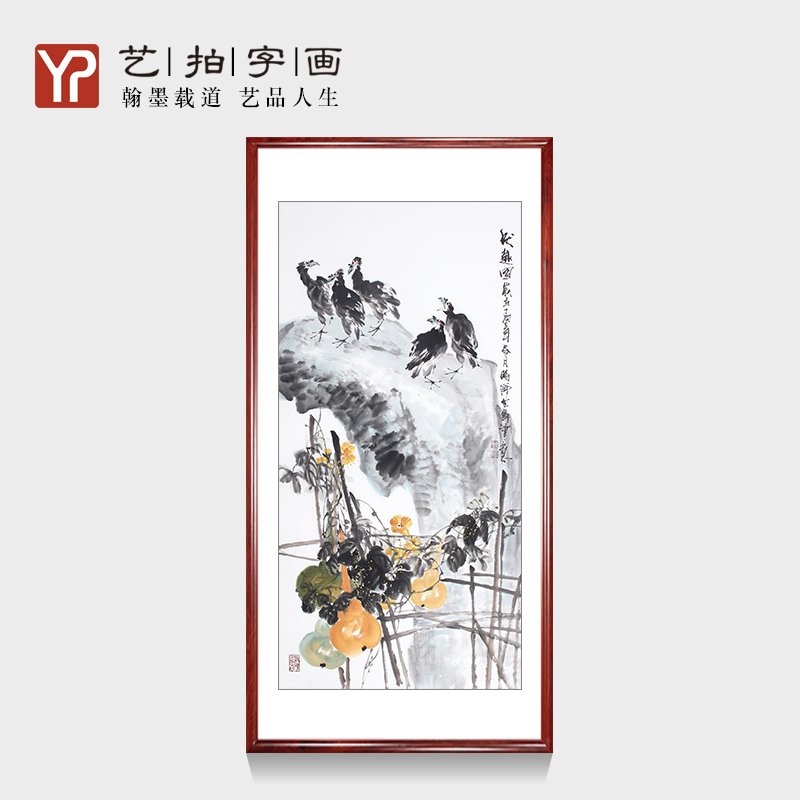六派花鳥荷花現(xiàn)代簡約抽象油畫玄關(guān)裝飾畫豎版新中式走廊過道掛畫