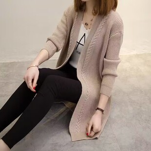 针织开衫女中长款毛衣外套韩版秋款女2023新款宽松洋气外搭羊毛衫
