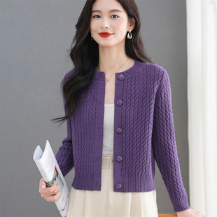 开衫 秋季 女圆领长袖 针织衫 宽松显瘦毛衣外套上衣小个子外搭潮 短款