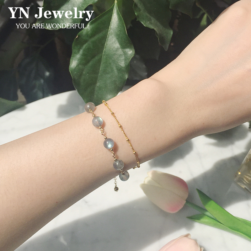 YNÔ´´ Ë«²ã14k°ü½ðÌìÈ»À¶Ë®¾§±ùÖÖ»ÒÔ¹âʯÊÖÁ´Å®Ñ§ÉúÇåÐÂÊÖÊÎ