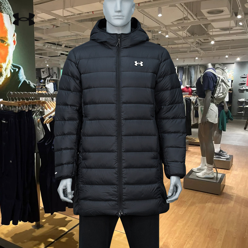 安德玛600蓬中长款排骨羽绒服24冬季运动连帽轻便保暖外套1385839