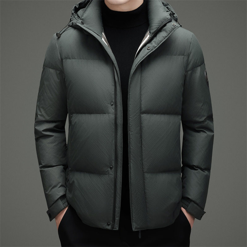 鸭绒羽绒服男装2025冬季新款纯色可脱卸帽加厚保暖中青年休闲外套