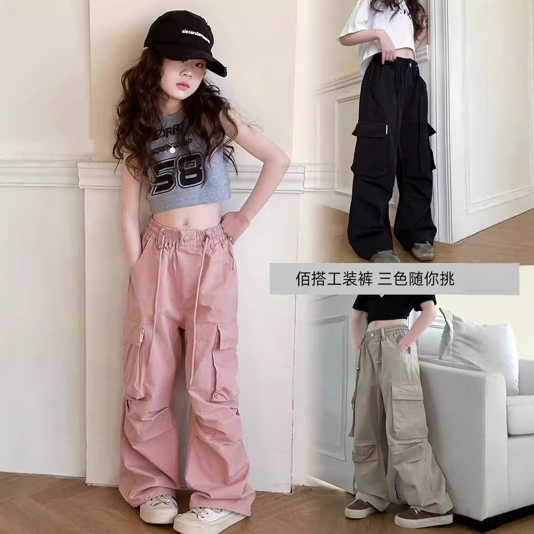 童装女童直筒工装裤春夏季2024儿童宽松伞兵长裤洋气男童休闲裤子