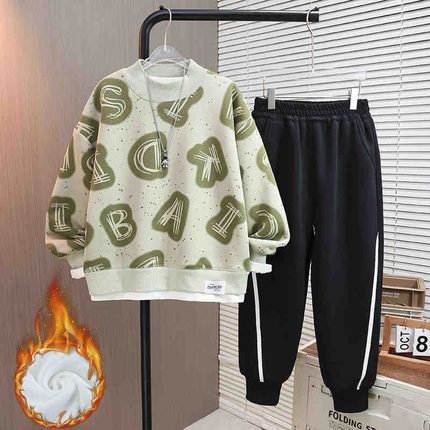男童套装秋装2024新款男大童卫衣秋冬款休闲运动衣服加绒帅气时髦
