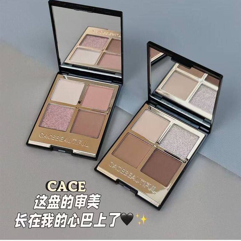 CACE黑金四色眼影大地色珠光日常四色潮女出街补妆便携褐色深色系