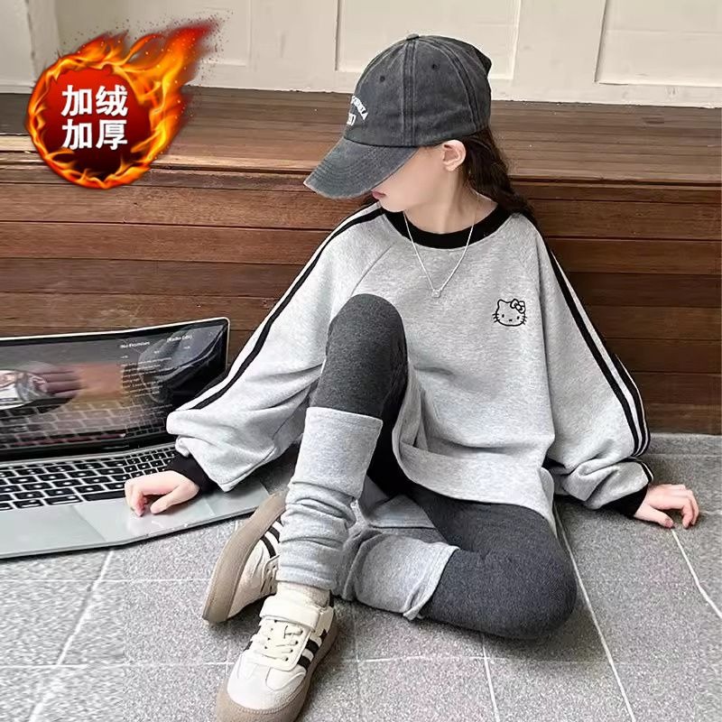 女童长袖t恤儿童上衣秋冬装2024新款洋气秋装打底衫大童加绒卫衣