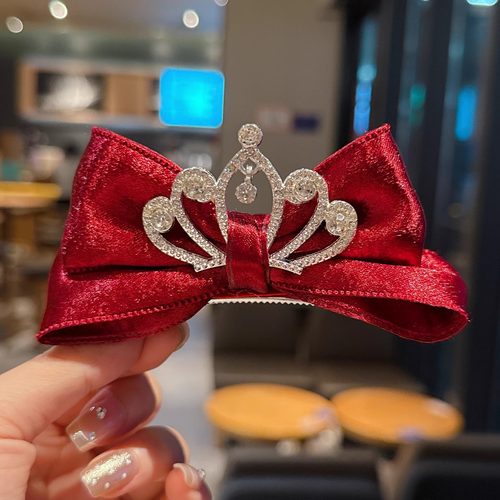 公主皇冠头饰新年高级感儿童发夹女童立体蝴蝶结百搭马尾顶夹发卡