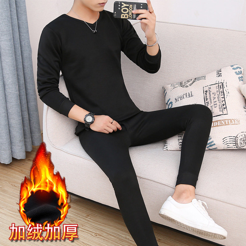 MENS PLUS VELVET THERMAL UNDERWEAR SET THIN SECTION AUTUMN CLOTHES LONG PANTS SET OF AUTUMN YOUTH WEARING MENS AUTUMN CLOTHES ADULT