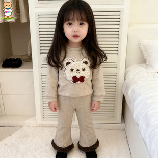 女童卫衣套装冬装2026新款儿童洋气时髦衣服女宝宝加绒两件套冬季