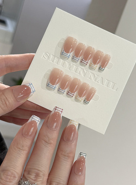 NailArt线条日记穿戴甲高级显白中方ins纯欲风氛围感学生美甲贴片
