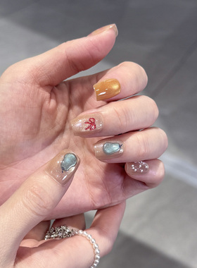 NailArt冰梨猫眼穿戴甲高级显白短方ins纯欲风氛围感学生美甲贴片