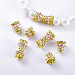 diy手链项链连接收尾扣头18K包金镶锆石旋转螺丝扣螺纹花边珍珠扣