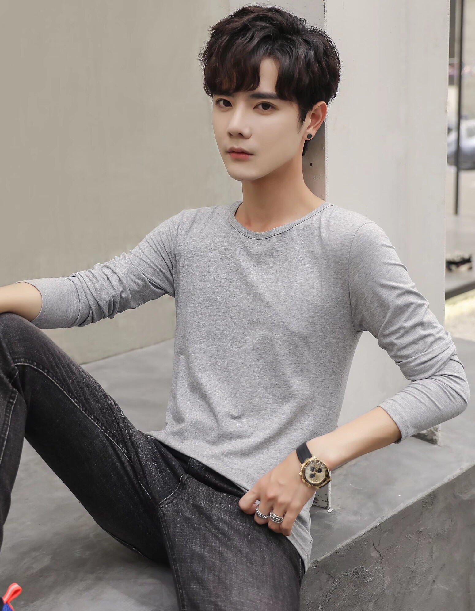 长袖t恤男2024新款春秋季圆领修身打底衫青少年百搭学生体恤上衣