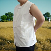 爸爸装 夏季 无领无袖 坎肩背心老头衫 中老年男装 纯棉老粗布马甲唐装