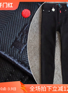 老钱风2025秋冬保暖磨毛植绒弹性修身黑色商务男士牛仔裤 K1116