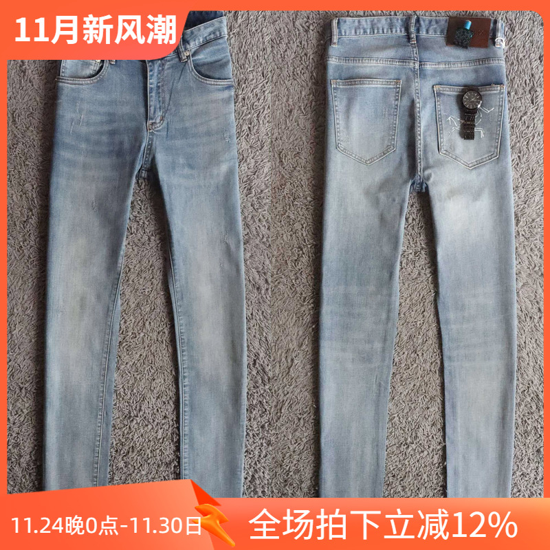 高性价比2折秋季丹宁弹性印花修身商务休闲男牛仔裤4292 p100