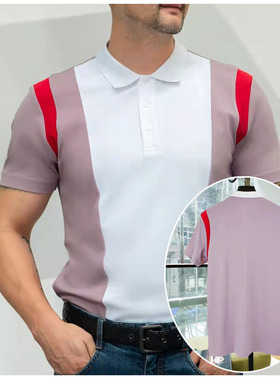 夏季清仓3折进口伊利特面料凉爽撞色商务男士翻领短袖T恤201005