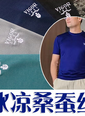 全网控货2折夏季冰凉桑蚕丝顺滑刺绣小标男士圆领短袖 231014 P50