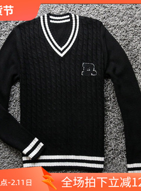 限量款2折秋季奢华打底保暖粗花领螺纹男圆领毛衣羊毛衫 3613