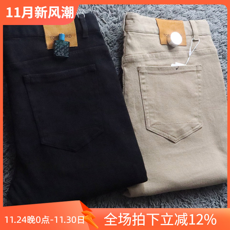 3折秋季意大利磨砂羊皮牌卡其黑色弹性商务男休闲牛仔裤6001 p80