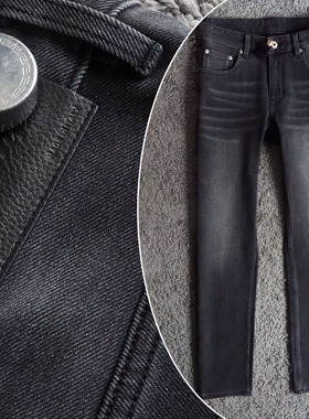 5折2025冬季厚款进口复古水灰黑洗面料弹性修身男士牛仔裤 25937