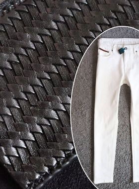 4折秋季丹宁弹性修身编织皮牌简约黑白色商务男牛仔裤23481 23482
