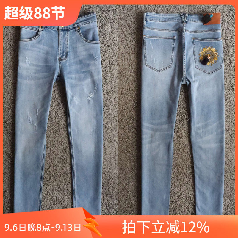 VV 3折春夏薄款土豪金后袋刺牛仔裤