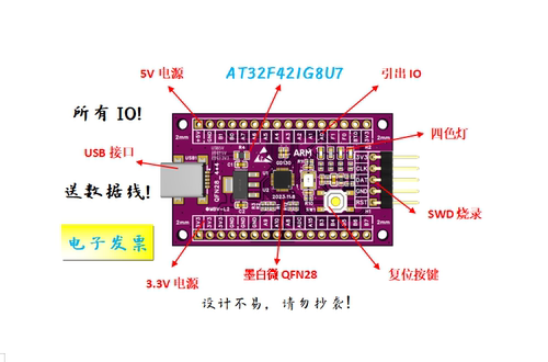 AT32F421G8U7开发板AT32F421G8U7核心板AT32F421G8U7最小系统板