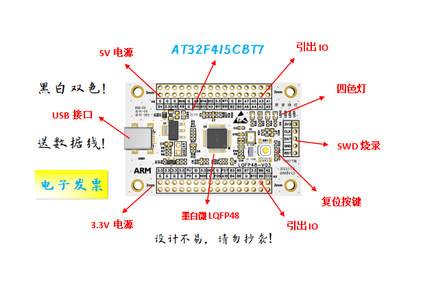 AT32F415CBT7核心板AT32F415CBT7最小系统板AT32F415CBT7开发板
