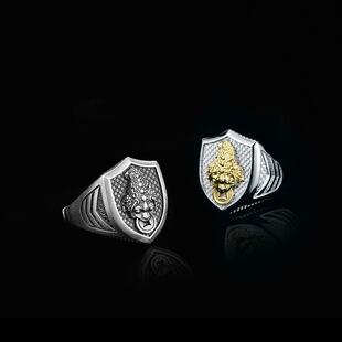 925纯银蟾蜍戒指男士复古戒指单身简约个性简约潮盾牌指环活口戒