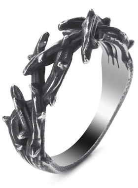 泰银暗黑风复古荆棘花冠戒指嘻哈男女个性森系藤蔓树枝指环