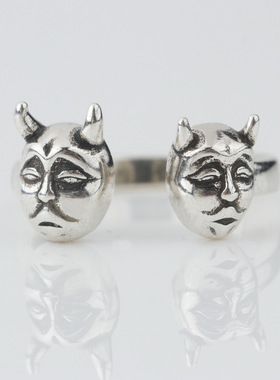 复古恶魔面具戒指男潮个性小丑食指戒朋克风万圣节开口指环