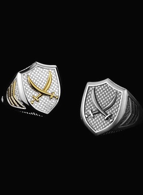 泰银复古盾牌戒指男活口可调节戒子指环潮人个性单身贵族指环