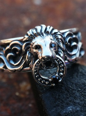 福美祥 复古justin davis雄狮泰银戒指 潮流个性款咬环狮子王指环