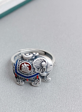 泰银珐琅如意吉象戒指女个性复古民族风小象指环活口时尚指环