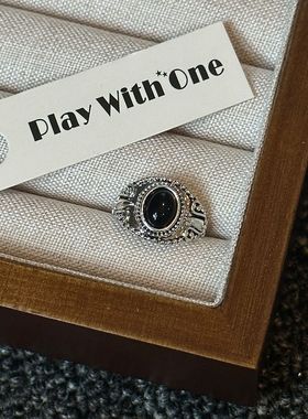 泰银黑玛瑙复古中世纪感气质尾戒个性ins男女古典戒指环开口