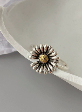 复古小雏菊戒指女简约百搭高级感个性指环小众潮流冷淡风食指戒女