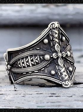 泰银复古黑暗先锋荒诞镇系列 泰银神秘束腰重型哥特开口戒指