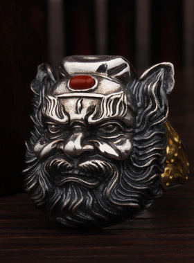 吉福尼钟馗银戒指男纯银复古个性霸气开口个性潮男单身男戒