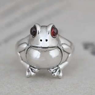 招财蟾蜍青蛙戒指男潮个性民族风复古滴胶食指戒时尚高级感开口戒